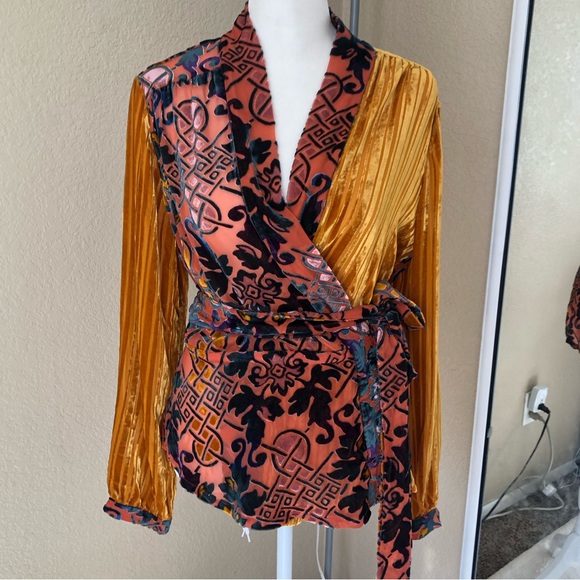 Moulinette Soeurs Tops - Moulinette Soeurs Anthropologie Orange Velvet Cross Wrap Long Sleeve Top